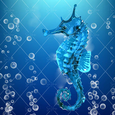WM STOCK PHOTO Sea Life Watercolour Seahorse Underwater Lots of Bubbles Square Size