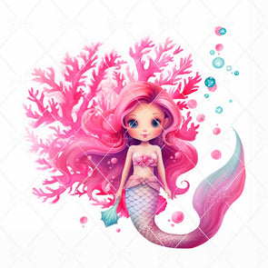 WM STOCK PHOTO Mermaid Watercolour Pink Mermaid & Pink Coral Square Size