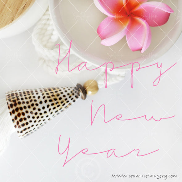 WM Happy New Year Pink Frangipani Shell Pink Text 9341 Square Size