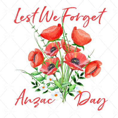 STOCK PHOTO Anzac Day Bouquet of Red Poppies & White Flowers Lest We Forget Square Size