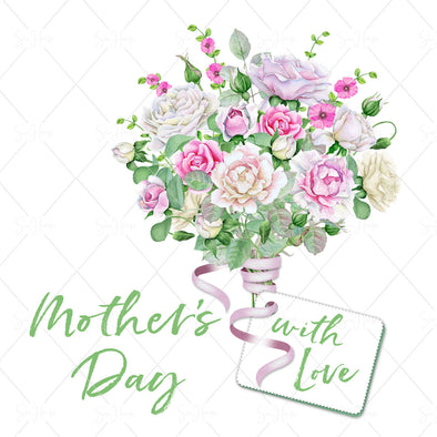 STOCK PHOTO Happy Mother's Day Bouquet of Red & White Roses With Card & Ribbon Square Size
