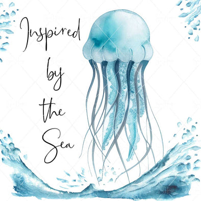 WM STOCK PHOTO Sea Life "Inspired By the Sea" Watercolour Jellyfish Square Size