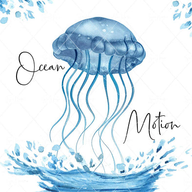 WM STOCK PHOTO Sea Life "Ocean Motion" Watercolour Jellyfish 16 Square Size