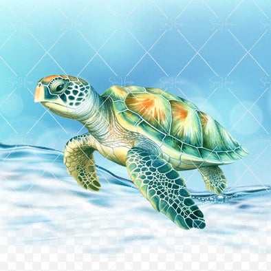 WM STOCK PHOTO Sea Life Watercolour Turtle Swimming Square Size