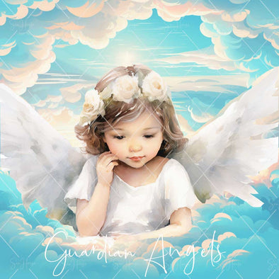 WM STOCK PHOTO Angels Water Colours 1 "Guardian Angels" Square Size