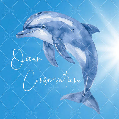 WM STOCK PHOTO Sea Life "Ocean Conservation" Watercolour Dolphin Square Size