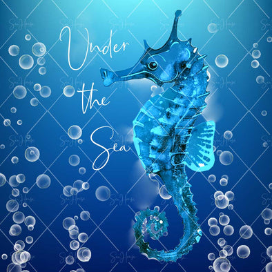 WM STOCK PHOTO Sea Life "Diving Under the Sea" Watercolour Seahorse Square Size