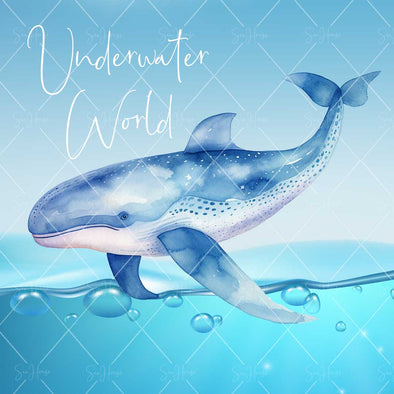 WM STOCK PHOTO Sea Life "Underwater World" Watercolour Whale 30 Square Size