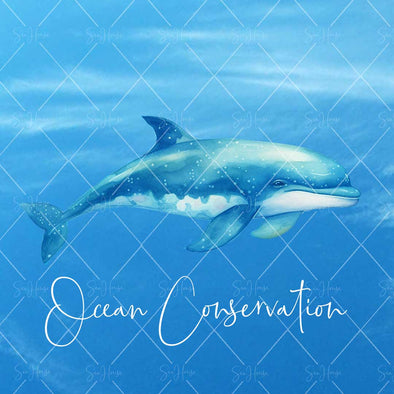 WM STOCK PHOTO Sea Life "Ocean Conservation" Watercolour Dolphin 32 Square Size