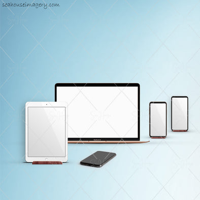 WM STOCK PHOTO Tech Blank MacBook IPad Phones Blue Background Square Size