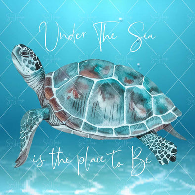 WM STOCK PHOTO Sea Life "Under the Sea Is the Place to Be" Watercolour Turtle Square Size