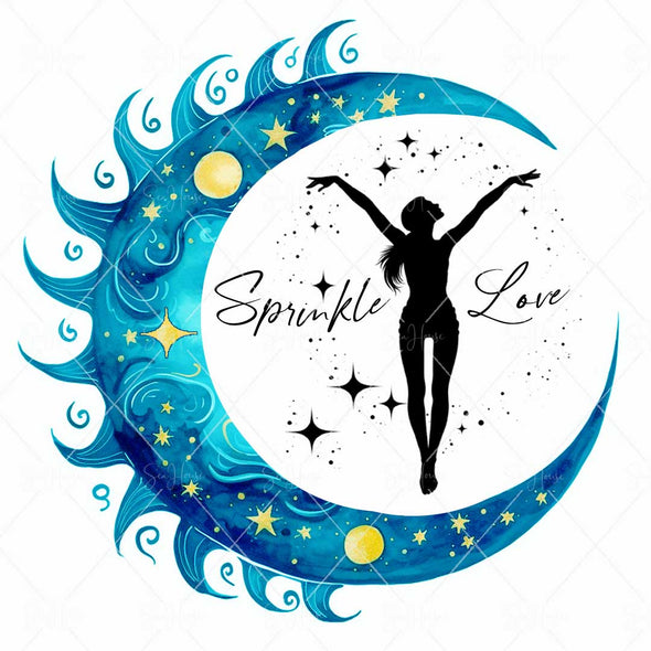 WM STOCK PHOTO Yoga Celestial Yoga Standing Pose Sprinkle Love Quarter Moon and Stars Square Size