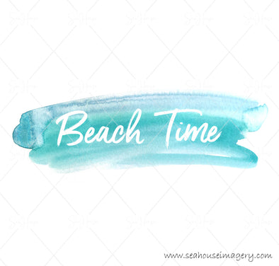 WM Beach Time White Text Blue Watercolour Splash Square Size