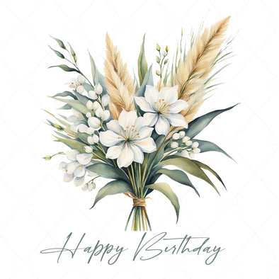 WM STOCK PHOTO Bouquets Water Colours Happy Birthday Square Size