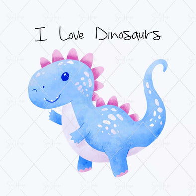WM STOCK PHOTO Dinosaurs Watercolour "I Love Dinosaurs" Square Size