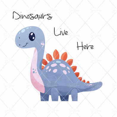 WM STOCK PHOTO Dinosaurs Watercolour "Dinosaurs Live Here" Square Size
