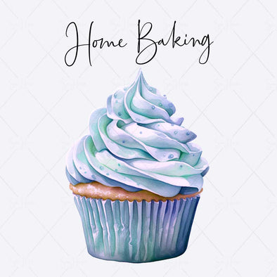 WM STOCK PHOTO Food Watercolour "Home Baking" Blue Icing Cup CakeSquare Size