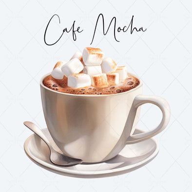 WM STOCK PHOTO Food Watercolour "Cafe Mocha" Hot Chocolate with Marshmallows Square Size