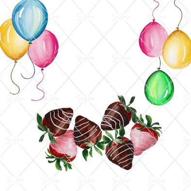 WM STOCK PHOTO Food Watercolour Strawberries Dipped in Chocolate Wtih Balloons Square Size