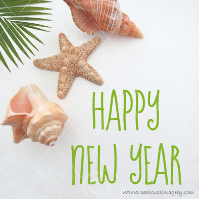WM Happy New Year Green Text Shells Palm 5588 Square Size