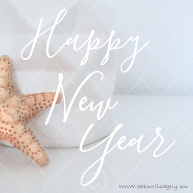 WM Happy New Year Starfish Vase White 7876 Square Size