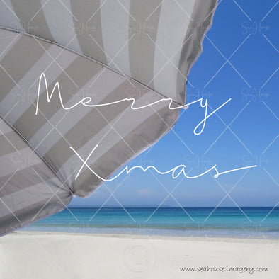 WM Merry Xmas Beach With Umbrella White Text Square Size