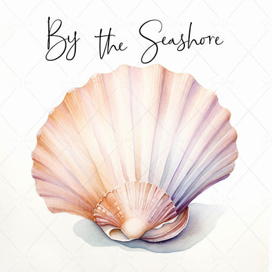 WM STOCK PHOTO Sea Life "By The Seashore" Watercolour Shell 22 Square Size