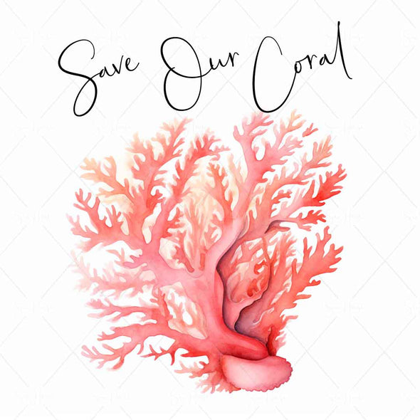 WM STOCK PHOTO Sea Life "Save Our Coral" Watercolour Coral 6 Square Size