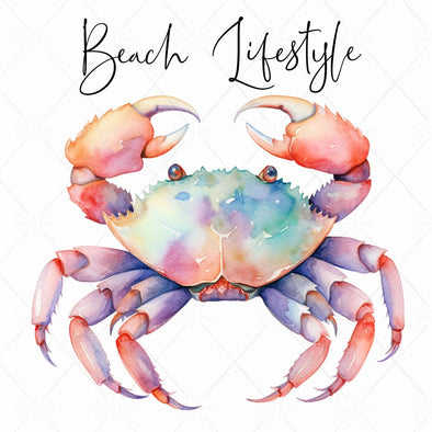 WM STOCK PHOTO Sea Life "Beach Lifestyle" Watercolour Crab 9 Square Size