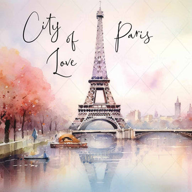 WM STOCK PHOTO Travel Watercolour "City of Love Paris" Eiffel Tower Square Size