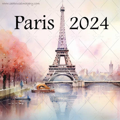 WM STOCK PHOTO Travel Watercolour Eiffel Tower Paris 2024 Square Size