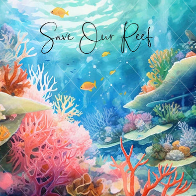WM STOCK PHOTO Travel Watercolour "Save Our Reef" Great Barrier Reef Square Size