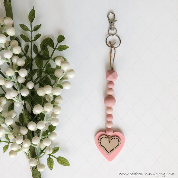 Craft Hanging Creations 3292 Baby Nursery Key Ring Pink Heart Wooden Heart Pink Wooden Beads 20cm