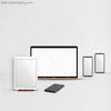 3 WM Working From Home Styled Desktop Photo Bundle MacBook IPad Two Phones Subtle Grey Walls and Desktop Square