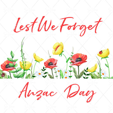 STOCK PHOTO Anzac Day Red & Yellow Poppies Lest We Foreget Square Size