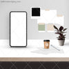 7 WM Working From Home Styled Desktop Photo Bundle IPhone White Desktop Pot Plant Coffee Papers Pen Wall Notes Square