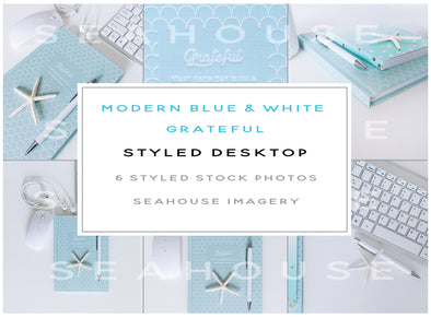 STOCK PHOTO Bundle - Modern Blue & White Grateful Styled Desktop