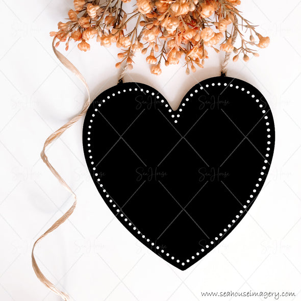 Stock Photo Happy Mother's Day 3832 Blank Black Chalkboard Heart Dried Flowers Raffia Curl Square Size