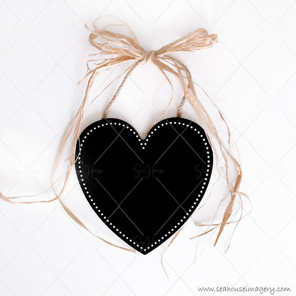 Stock Photo Happy Mother's Day 3833 Blank Black Chalkboard Heart Raffia Bow at Top Square Size
