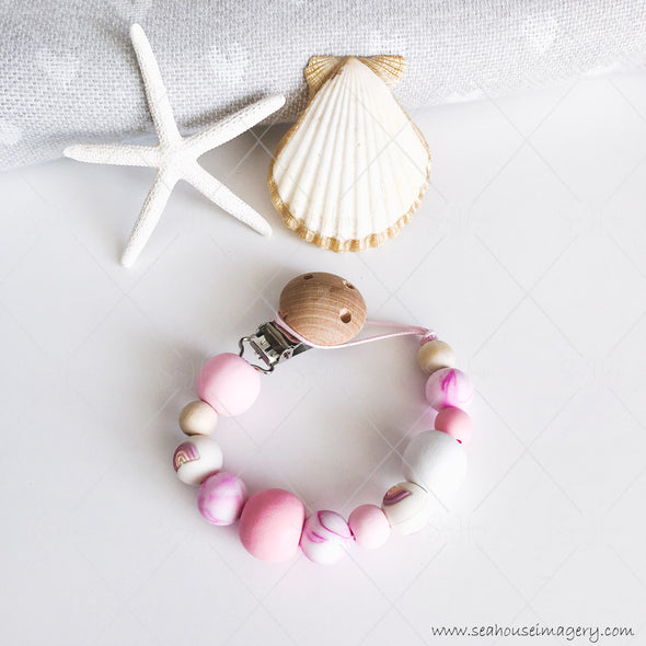 Craft Hanging Creations 5499 Pink Dummy Holder Pacifier Wooden & Silicone Beads 33cm
