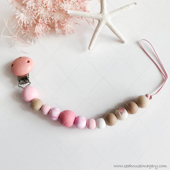 Craft Hanging Creations 5716 Pink Dummy Pacifier Holder Wooden & Silicone Beads
