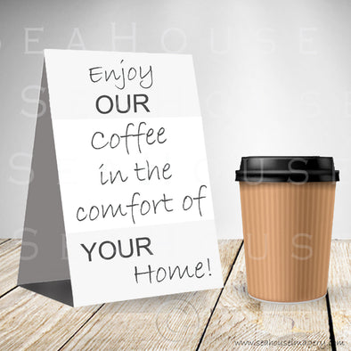 WM Enjoy Our Coffee One Cup Grey Background Grey Text 3066 Square Size