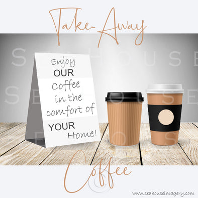 WM Enjoy Our Take-Away Coffee Two Cups Grey Background Grey Text 3066 Square Size