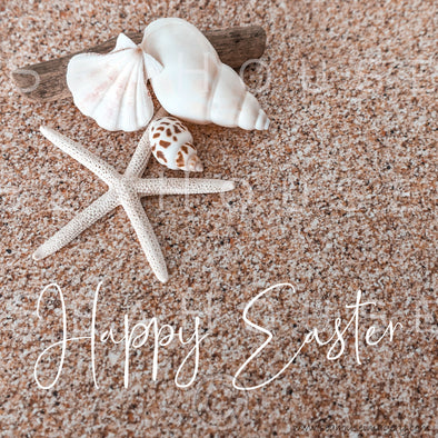 WM Happy Easter Sand Background Shells Starfish Driftwood 2570 Square Size