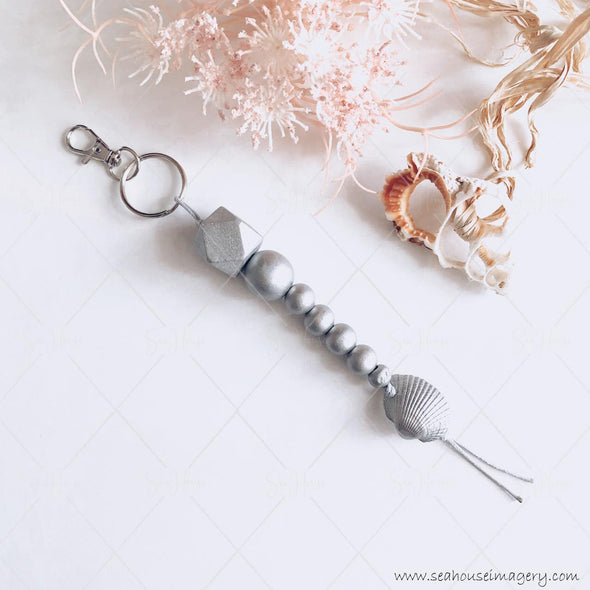 Craft Hanging Creations 5856 Key Ring Silver Beads & Shell 22cm