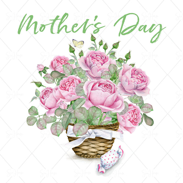 STOCK PHOTO Mother's Day Bouquet Pink Roses in Basket Square Size