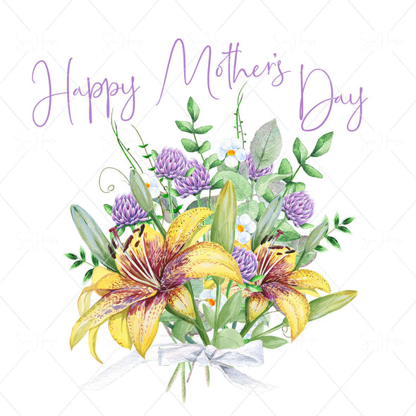 STOCK PHOTO Happy Mother's Day Bouquet of Yellow Tiger Lillies Square Size