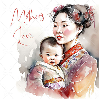 STOCK PHOTO Happy Mother's Day Asian Mum Holding Bub Mother's Love Square Size