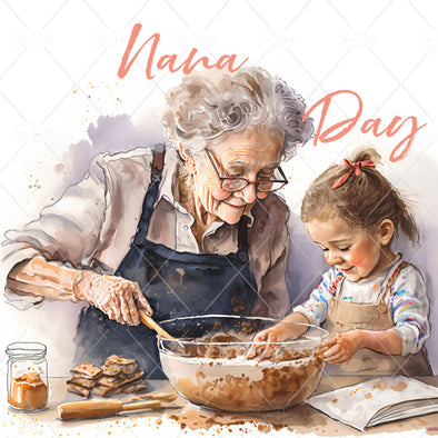 STOCK PHOTO Happy Mother's Day Nana With Young Girl Cooking Nana Day Square Size