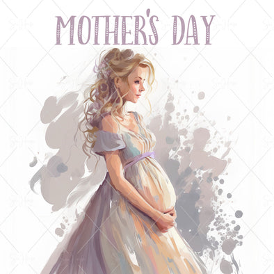 STOCK PHOTO Happy Mother's Day Pregnant Mum Holding Baby Bump With Flowing Hair & Dress Square Size